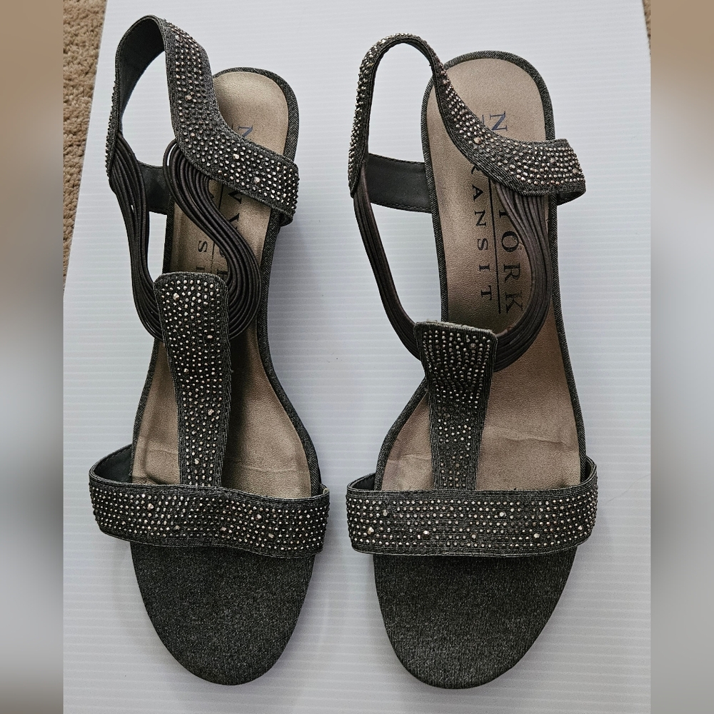 New York Transit Black and Silver Strappy Sandals